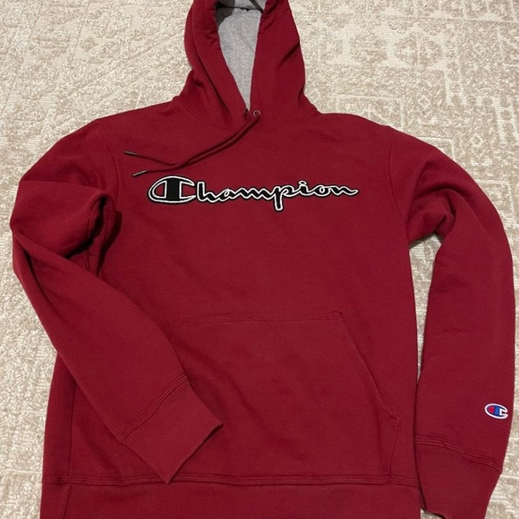 Champion Sweatshirt Hoodie, pockets, Men's Small Red - Picture 2 of 4